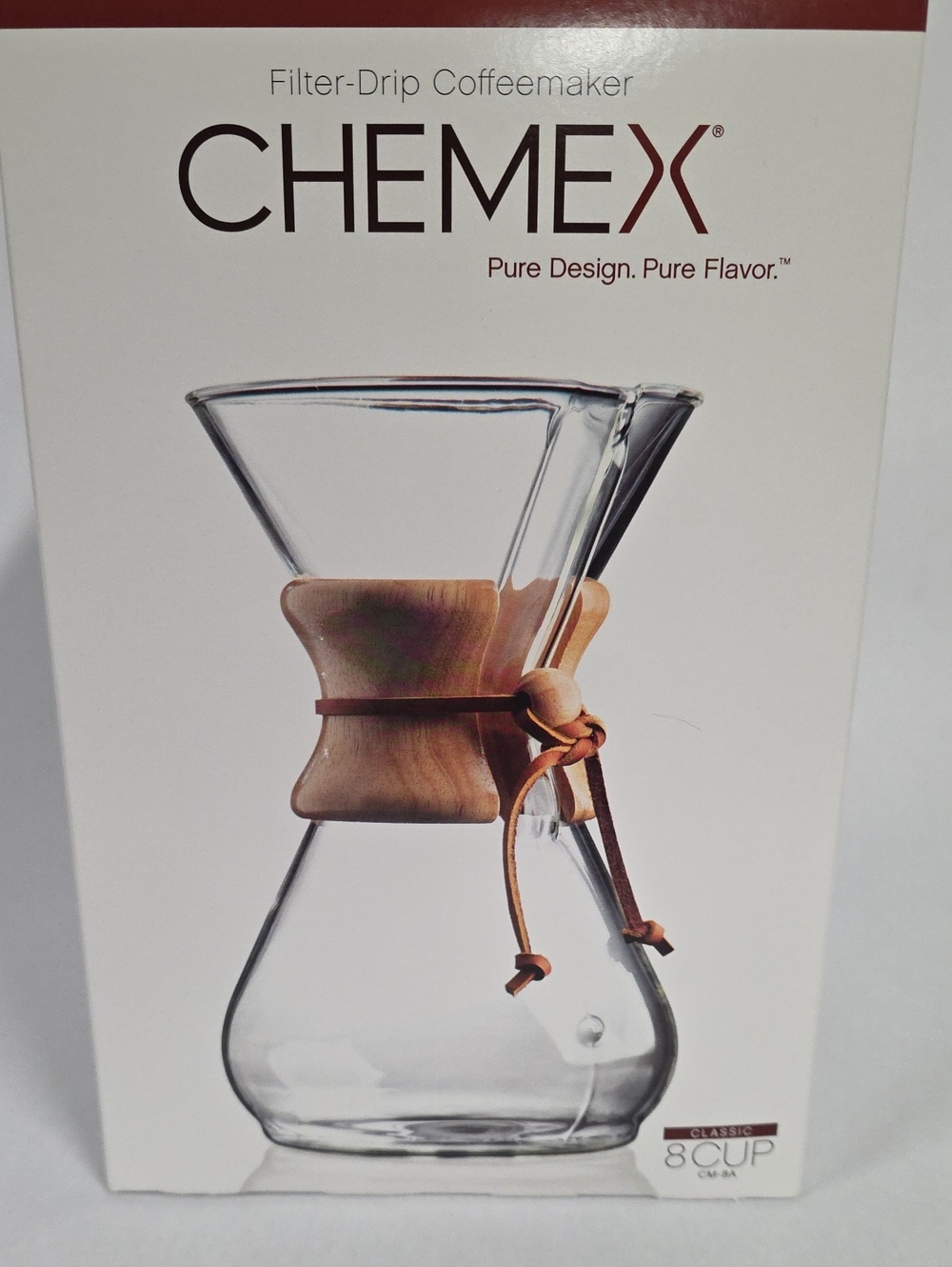 NIB Chemex Classic Filter-Drip Coffee-Maker, 8 Cup Capacity, Red Accent Tie
